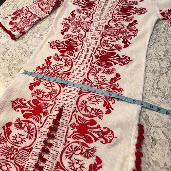 MISA Los Angeles Seva Tunic Dress Kaftan Size XS 0 2 Red White Embroidered NWOT - Picture 14 of 16